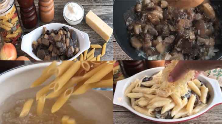 Приготовление макарон с сыром и грибами